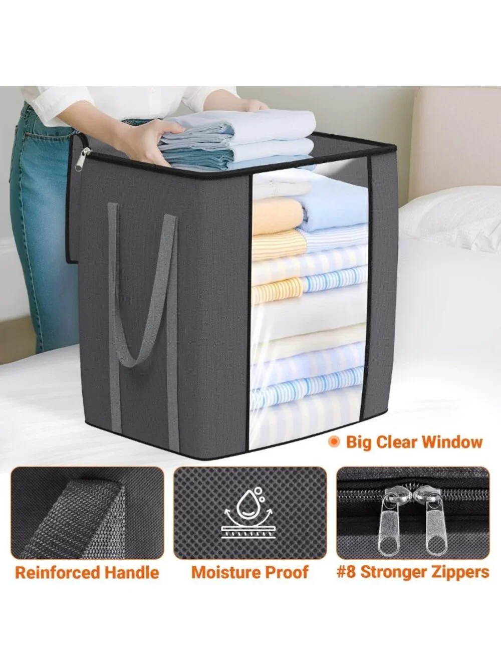 Extra Large Blanket Storage Bags, 120L, Foldable, Thick Fabric, 2 Pack